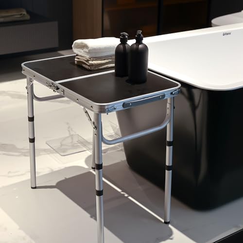 Portable Camping Table, Adjustable Height Aluminum Folding Table, Lightweight & Compact, Outdoor Picnic Table for Camping, Hiking, Beach, BBQ, Travel - color: Black