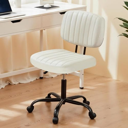 YSSOA Small Office Desk Chair Comfy Computer Chair with Ergonomic Low Back Lumbar Support, Height Adjustable Armless PU Leather Vanity Stool 360° Swivel Rolling Chair for Home Bedroom, White - color: White