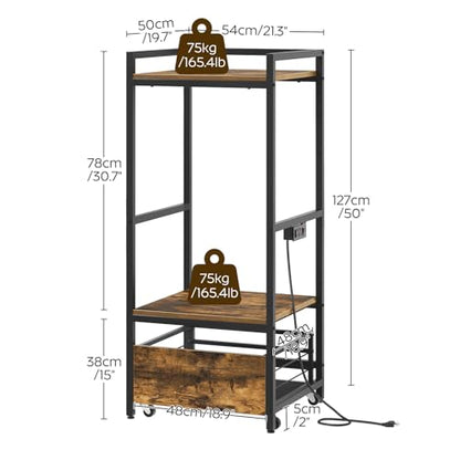 Mini Fridge Stand with Movable Drawer, Microwave Stand with Power Outlet, Mini Fridge Shelf with Adjustable Shelves, Kitchen Bakers Rack for Dorm, Dining Room, Home, Rustic Brown HB05UBR