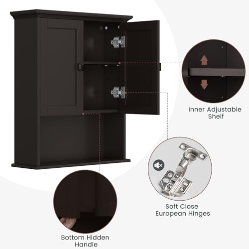 Bathroom Wall Cabinet, Over The Toilet Storage Cabinet Wall Mounted Medicine Cabinet with Build-in Spirit Level Cupboard Adjustable Shelves for Bathroom Laundry Room Kitchen, Espresso - color: Espresso
