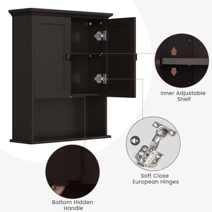 Bathroom Wall Cabinet, Over The Toilet Storage Cabinet Wall Mounted Medicine Cabinet with Build-in Spirit Level Cupboard Adjustable Shelves for Bathroom Laundry Room Kitchen, Espresso - color: Espresso