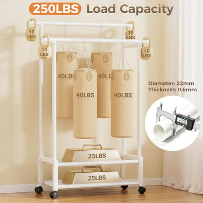 Double Rod Clothing Rack with 2 Shelves, Rolling, White | All tools included, metal frame, 4 casters with 2 locking, for bedroom, laundry, and entryway - color: White