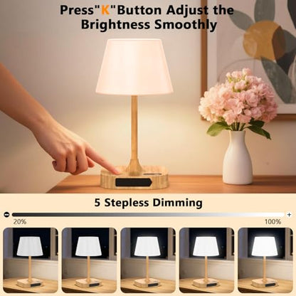 Table Lamp - Cordless Waterproof Shower Lamp and Dimmable Touch Lamp - color: Wood Grain