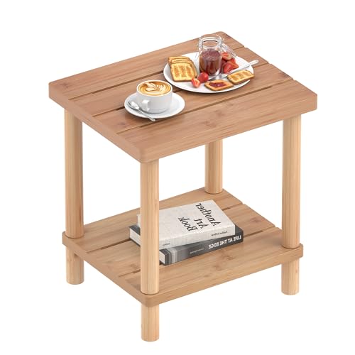 Outdoor Side Table with 2-Tier, Bamboo Small Patio Adirondack Tables | Natural Bamboo,Easy Assembly,Easy Maintenance,Weather Resistant,Indoor,Outdoor,Patio,Pool,Porch - color: Natural, size: Square Table