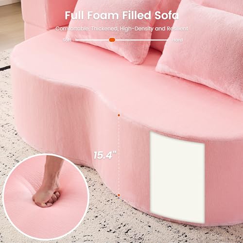 78” Convertible Sofa Bed, Full Size Sleeper Couch, Pink | Boneless Folding Loveseat, Deep Seat, Soft Chenille, 4 Pillows, No Assembly, for Guest Living Room Bedroom - color: Pink, size: 78"