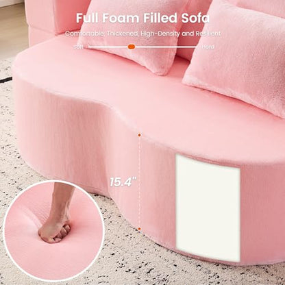 78” Convertible Sofa Bed, Full Size Sleeper Couch, Pink | Boneless Folding Loveseat, Deep Seat, Soft Chenille, 4 Pillows, No Assembly, for Guest Living Room Bedroom - color: Pink, size: 78"