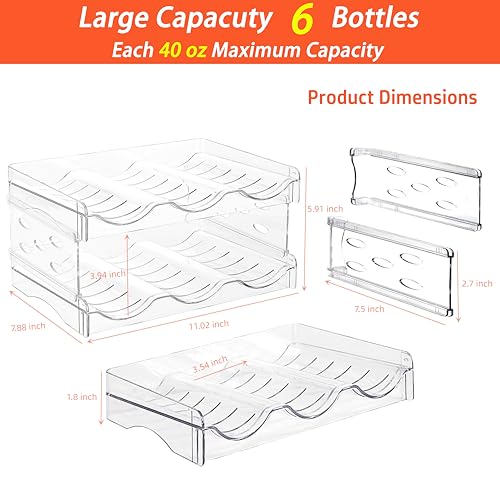 Plastic Stackable Bottle Storage Holder Rack,Free-Standing Water Bottle/Wine and Drink Organizer Shelf for Kitchen Cabinet,Fridge,Countertop,Pantry,Freezer,2 PackX3 Bottles,Clear - size: 2 Tier-Holds 6 Bottles