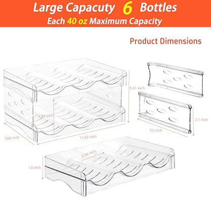 Plastic Stackable Bottle Storage Holder Rack,Free-Standing Water Bottle/Wine and Drink Organizer Shelf for Kitchen Cabinet,Fridge,Countertop,Pantry,Freezer,2 PackX3 Bottles,Clear - size: 2 Tier-Holds 6 Bottles