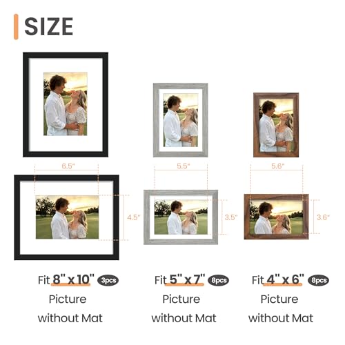 upsimples Picture Frames set of 19, Including 8x10, 5x7, 4x6 Rustic Frame | Black Brown Gray Multi Picture Frames Collage Wall Decor , Gallery Wall Frame Set, Gift For Christmas, Mothers' day, Wedding - color: Black Gray Brown