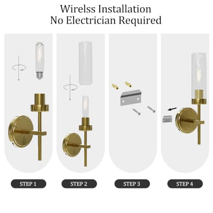 Gold Battery Operated Wall Sconce, Wireless Wall Sconces with Remote Control, Rechargeable 3000K Dimmable Wall Light for Bedroom Living Room Bathroom Hallway Entryway Stairwell - color: Gold, size: 1 Pack