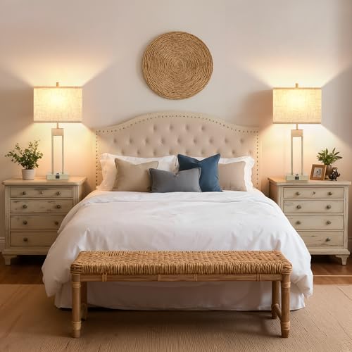 Extra Large 25.5" Nightstand Table Lamps for Bedrooms Set of 2, Bedside Lamp with USB C+A, Colors Changeable Living Room Lamp, Modern Night Stand Lamps for Bed Side Reading, Antique White - color: Antique White