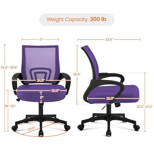 Yaheetech Mid Back Mesh Computer Office Desk Chair Adjustable Swivel, Purple - color: Purple