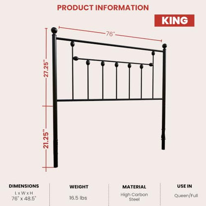 Victorian Metal Headboards, Adjustable Height Iron Frame, Rustic Farmhouse Style, Elegant and Durable Design, Easy Assembly, Universal Fit for Kids & Adults, King Size, Black Finish - size: King, style: Victorian