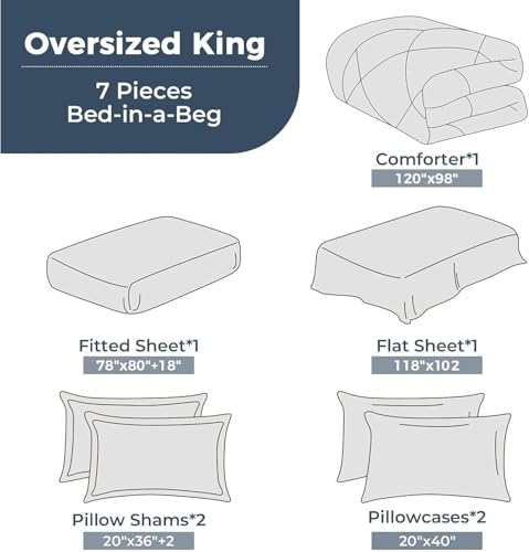7-Piece Oversized King Comforter Set, Beige | Reversible, All-Season, Soft, 7 Piece Set, All-Season Reversible Bed in a Bag, Flat Sheet, Fitted Sheet, Pillowcases - color: Beige, size: Oversized King