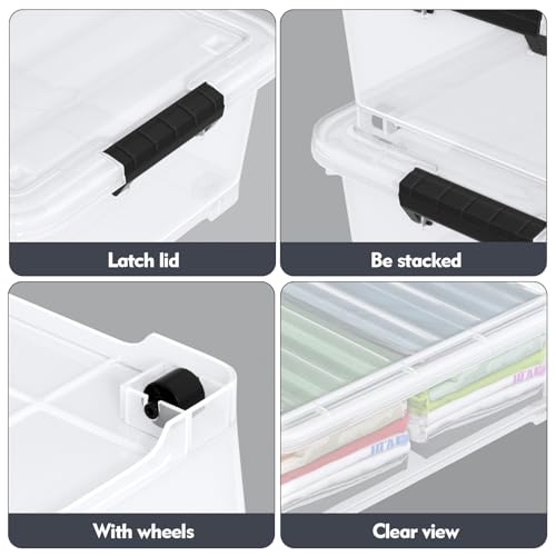 20 Quart Plastic Under Bed Storage Bins with Lid, 4-Pack Clear Underbed Storage Containers with Wheels - size: 20 Quart