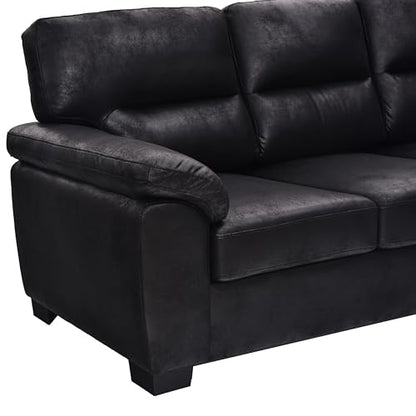Eafurn Mid-Century Modern 3-Seater Loveseat Sofa Couch with Sturdy Wood Frame & Cushioned Armrests, 81" Compact Faux Leather Settee Furniture for Living Room, Apartment, Office - color: Black 81"