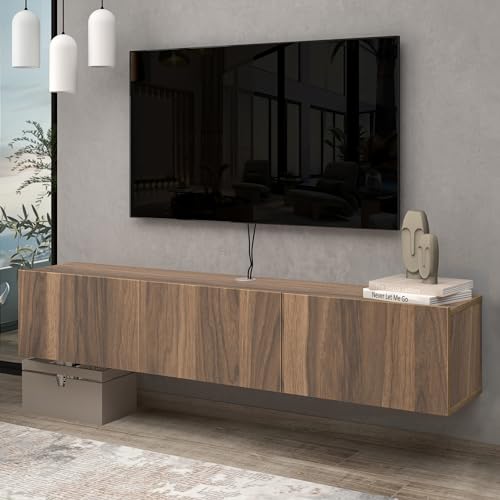 Atelier Mobili Walnut Floating TV Stand for 75 inch TV, Floating Media Console, Floating Entertainment Center, Wall Mounted TV Stand - color: Walnut
