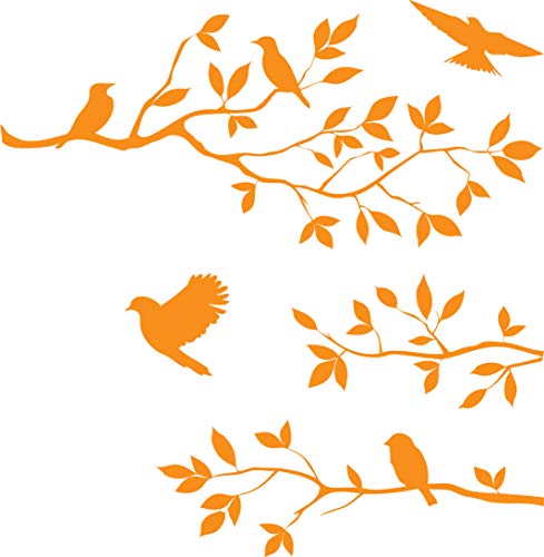 Picniva Orange 16'' X 24'' Burnish Birds & Blossoms Vinyl Wall Decal Art Décor - color: Orange, size: 16'' X 24''