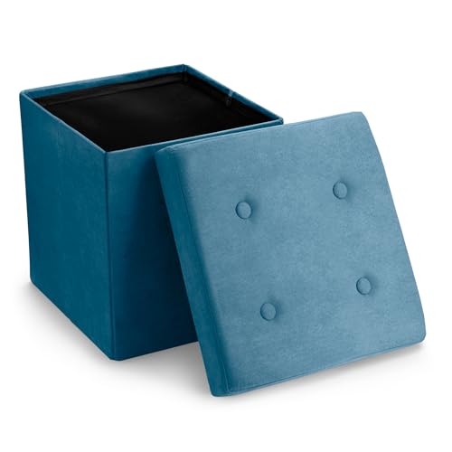 Sorbus Storage Ottoman Foot Rest Cube– Small Folding Ottoman Bedroom Bench Chest 15 Inch Box Coffee Table, Shoe Storage, Foot Stool, Pouf Storage Ottoman, Seat, Suede Velvet Fabric - Teal Blue - color: Teal, size: 15"D x 15"W x 15"H