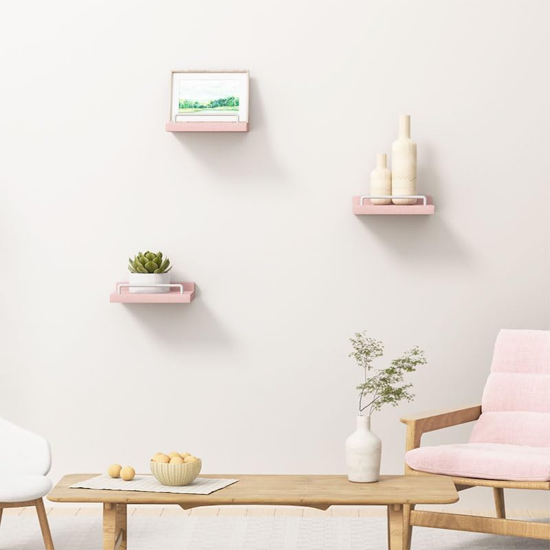 RYOFOBETTO Small Floating Shelf, 6X6 Inches Farmhouse Wall Shelves for Living Room, Bedroom, Picture Frames, Plants, Kitchen, Set of 3 (Pink and White) - color: Pink and White, size: 6"