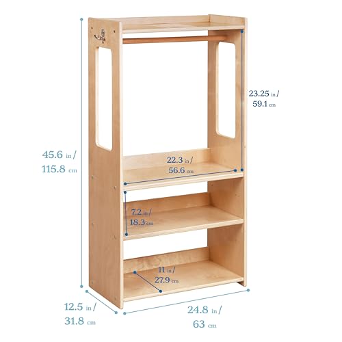 ECR4Kids TrendiTot Clothing Rack with Adjustable Shelves, Kids Wardrobe, Natural - color: Beige