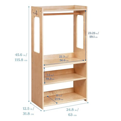 ECR4Kids TrendiTot Clothing Rack with Adjustable Shelves, Kids Wardrobe, Natural - color: Beige