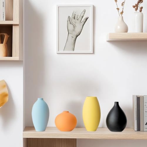 Small Ceramic Matte Vase Set 4 for Modern Home Decor Flower Decoration Office,Bookdesk, Bookshelf, Centerpieces, Tables, Living Room, Dining Table, Bedroom Shelf Entryway Ornament Gift - size: Vase Set 4 S2