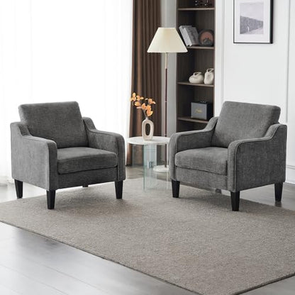VINGLI Chair Light Grey Upholstered Chenille Accent Chair for Living Room, Bedroom, Mid-Century Modern Arm Chair Comfy Reading Chair with Scooped Arms - color: Light Grey