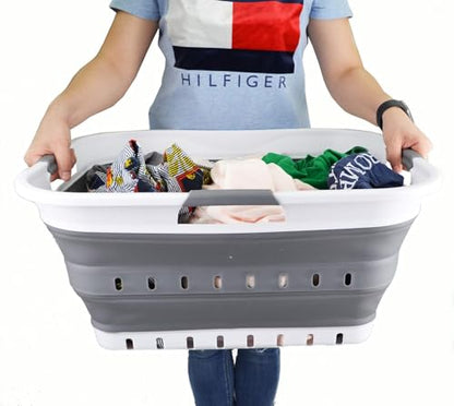 SAMMART 42L (11 gallon) Collapsible Plastic Laundry Basket - Foldable Pop Up Storage Container/Organizer - Portable Basket - Space Saving Hamper/Basket (2, White/Dark Grey) - color: White/Dark Grey