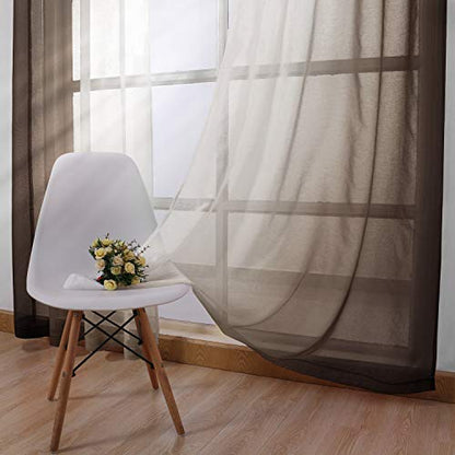 DWCN Brown Faux Linen Ombre Sheer Curtains - Gradient Semi Voile Curtains for Bedroom and Living Room, Set of 2 Grommet Top Window Curtain Panels, 42 x 63 Inches Long, Chocolate Brown - color: Chocolate Brown, size: 42"W x 63"L (Pack of 2)