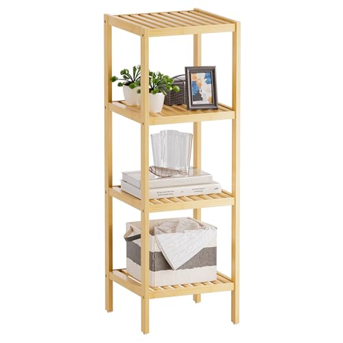 SMIBUY Bathroom Storage Shelf, 4-Tier Bamboo Rack Organizer, Multifunctional Shelving Unit for Living Room Bedroom Kitchen (Natural) - color: Natural, size: 4 Tier