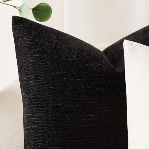 Foindtower Pack of 2 Soft Textured Chenille Throw Decorative Pillow Covers Square Accent Solid Cushion Cover Cozy Farmhouse Pillow Case with Zipper for Couch Sofa Bedroom Living Room 16x16 Inch, Black - color: Black, size: 16" x 16" (Pack of 2)