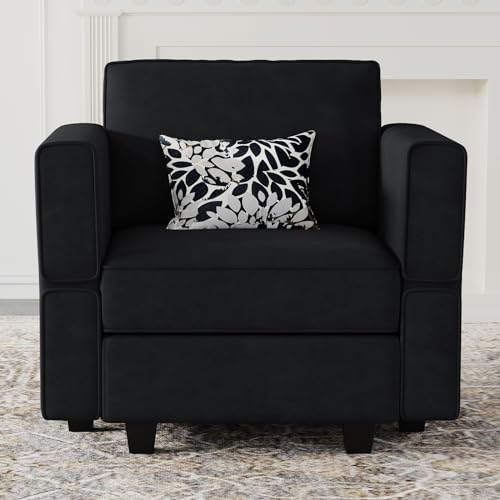Belffin Modular Sectional Arm Accent Chair with Storage Seat Velvet Armchair Single Sofa Club Chair Black - color: Black, size: Armchair