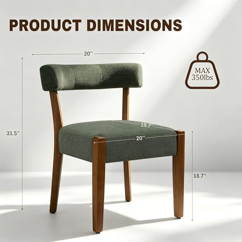 RNKSFX Upholstered Green Dining Chairs Set of 2, Walnut Wooden Kitchen & Dining Room Chairs, Mid Century Modern Fabric Farmhouse Dining Chairs Oversized Sturdy Rounded Chairs Curved Back - color: Green