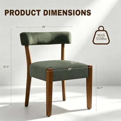 RNKSFX Upholstered Green Dining Chairs Set of 2, Walnut Wooden Kitchen & Dining Room Chairs, Mid Century Modern Fabric Farmhouse Dining Chairs Oversized Sturdy Rounded Chairs Curved Back - color: Green