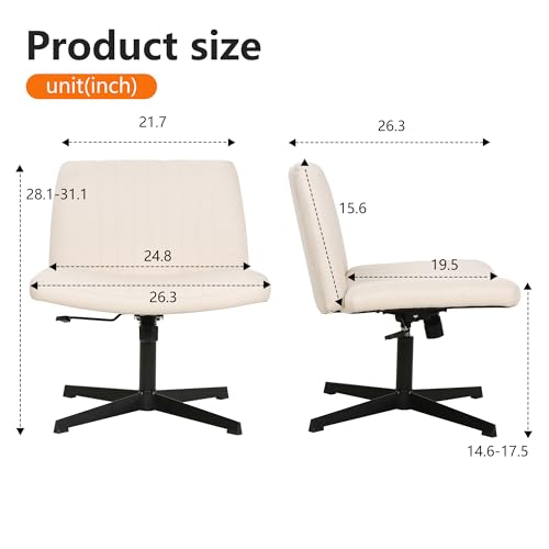 FDW | Criss Cross Chair Without Wheels | Beige | Armless Desk Chair | With Wide Seat, 360 Swivel, Height Adjustable & Stable Metal Base | for Office, Home Office, Vanity Seating | Pack of 1 - color: Beige, style: Without Wheels