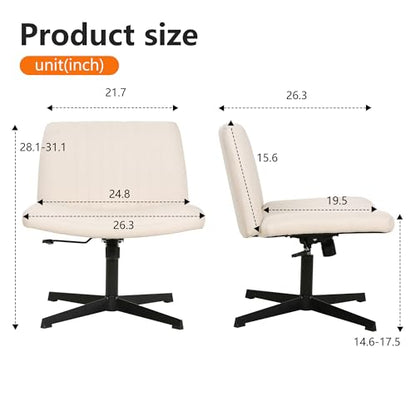 FDW Criss Cross Chair Armless Cross Legged Office Desk Chair Adjustable Swivel Ergonomic Desk Chair No Wheels U Shaped Backrest with Wide Seat Native Sponge Computer Task Vanity Chair for Home Office - color: Beige, style: Without Wheels(2 pcs)