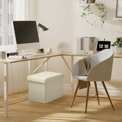 Bsketa Storage Ottoman, Folding Foot Stool with Thicker Foam Padded Seat Small Leather Storage Ottoman Bench Foot Rest for Living Room Foldable Coffee Table 17x13x13in,Beige | Ottoman with Storage, Thicker Foam Padded Seat, Living Room, Dorm, Bedroom, Loa