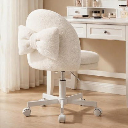 GTPLAYER Velvet Tall Office Chair with Wheels Vanity Chairs with Back, Versatile Height Use: Office to Bar Stools Small Ergonomic Comfy Armlees Computer Desk Chair with Bow Lumbar Pillow for Gift - color: Tv-cloud