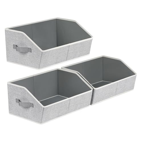 Trapezoid Closet Shelf Organizer - Large Baskets for Organizing, Fabric Storage Box for Shelves, Cube Storage Bins for Clothes, Books, Blankets, 3 Pack, Light Gray - color: Light Gray, size: Large -3 Pack