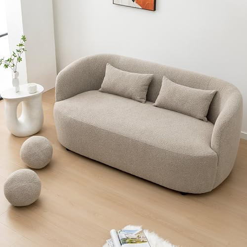 KINWELL 68" Boucle Upholstered Loveseat with 2 Swivel Barrel Chairs, Taupe | No Assembly Sherpa Living Room Furniture Sets, 2-Seater Couch Settee and Accent Chairs Armchairs for Small Spaces Apartment - color: Taupe, size: Loveseat + 2 Chairs