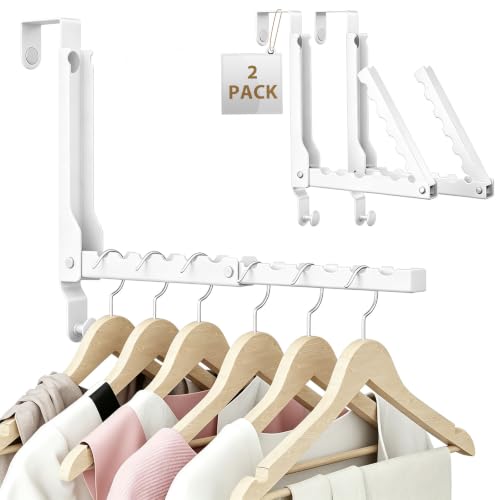 Over the Door Hanger Folding Clothes Drying Rack with 1 Hooks, Double Fold Hanging Door Hooks Coat Rack for Laundry Room, Compact Space Saving Foldable Portable Door Hooks Collapsible (2Pack,White) - color: White(update)
