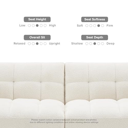mopio 76.4" Futon Sofa Bed Tufted Styled, Sleeper Couch (Pearl White Boucle) - color: Aaron, Pearl White Boucle