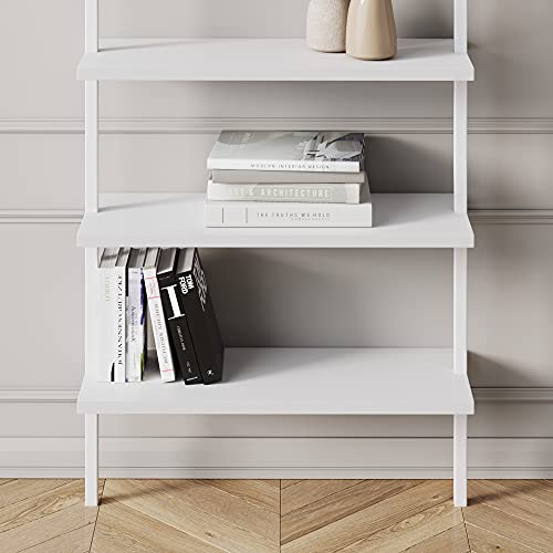 Nathan James Theo 6-Shelf Tall Modern Bookshelf, Wall Mount Ladder Shelf Bookcase with White Wood and Industrial Metal Frame, Matte White/White, Set of 4 - color: White, size: Set of 4