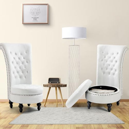 AVAWING High Back Velvet Throne Chair with Storage & Nailhead Trim, White | Tufted Ergonomic Back; Hidden Storage; Sturdy Rubberwood Legs; High-Density Foam; Easy Assembly; For Living Room Bedroom - color: White