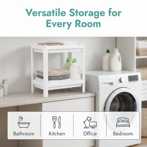 Bathroom Tower Shelf, White Plastic Freestanding Storage Rack, Narrow Standing Shelf Unit for Bathroom Kitchen Bedroom(2 Layers) - size: 2 Layers