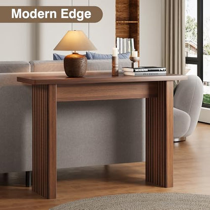 Mid Century Narrow Entryway Console Table, 43.3" Fluted Wood Couch Table Behind Sofa Long and Skinny for Living Room Hallway Entrance Foyer, Walnut - color: Walnut