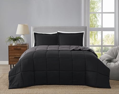 TRULY SOFT Everyday Reversible Black/Dark Grey King 3 Piece Comforter Set - color: Black/Dark Grey, size: King
