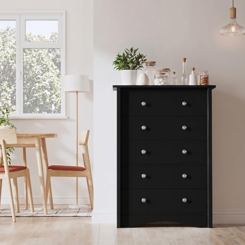 Furmax Tall Dresser, 5 Drawer Dresser, Chest of Drawers, Organizer Drawers, for Hallway Entryway (Dark Black) - color: Dark Black