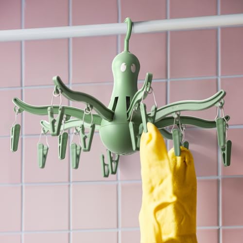 PRESSA 8-Claw Octopus Hanging Dryer 16 Clothes pegs, Easy to fold and Place -Turquoise (1, Green) - color: Green